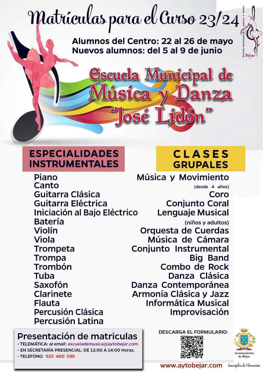Thumbnail cartel NUEVAS matru00edculas escuela de mu00fasica y danza 2023 24