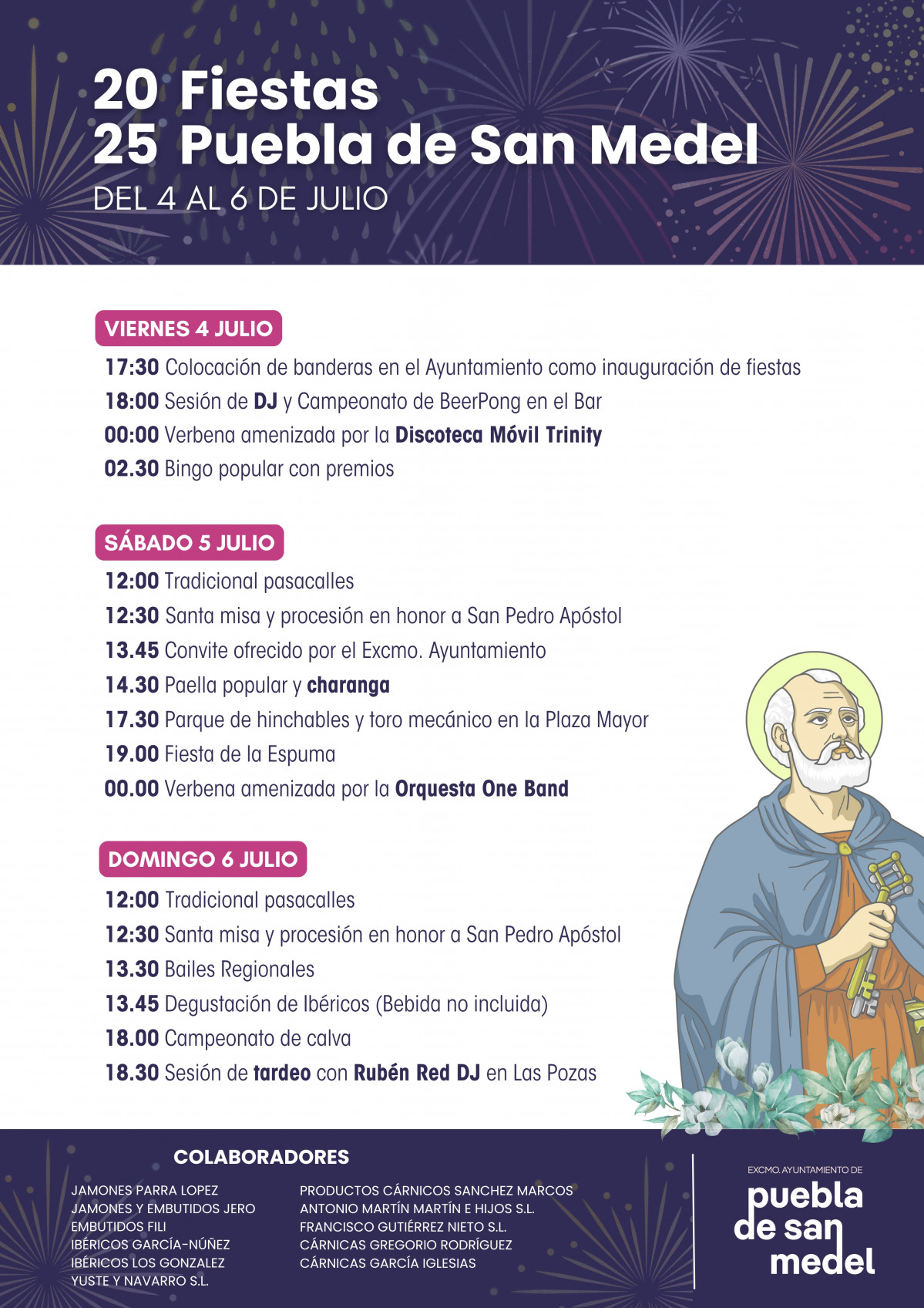 Cartel Programa de Fiestas Patronales Creativo Rosa y Morado Oscuro